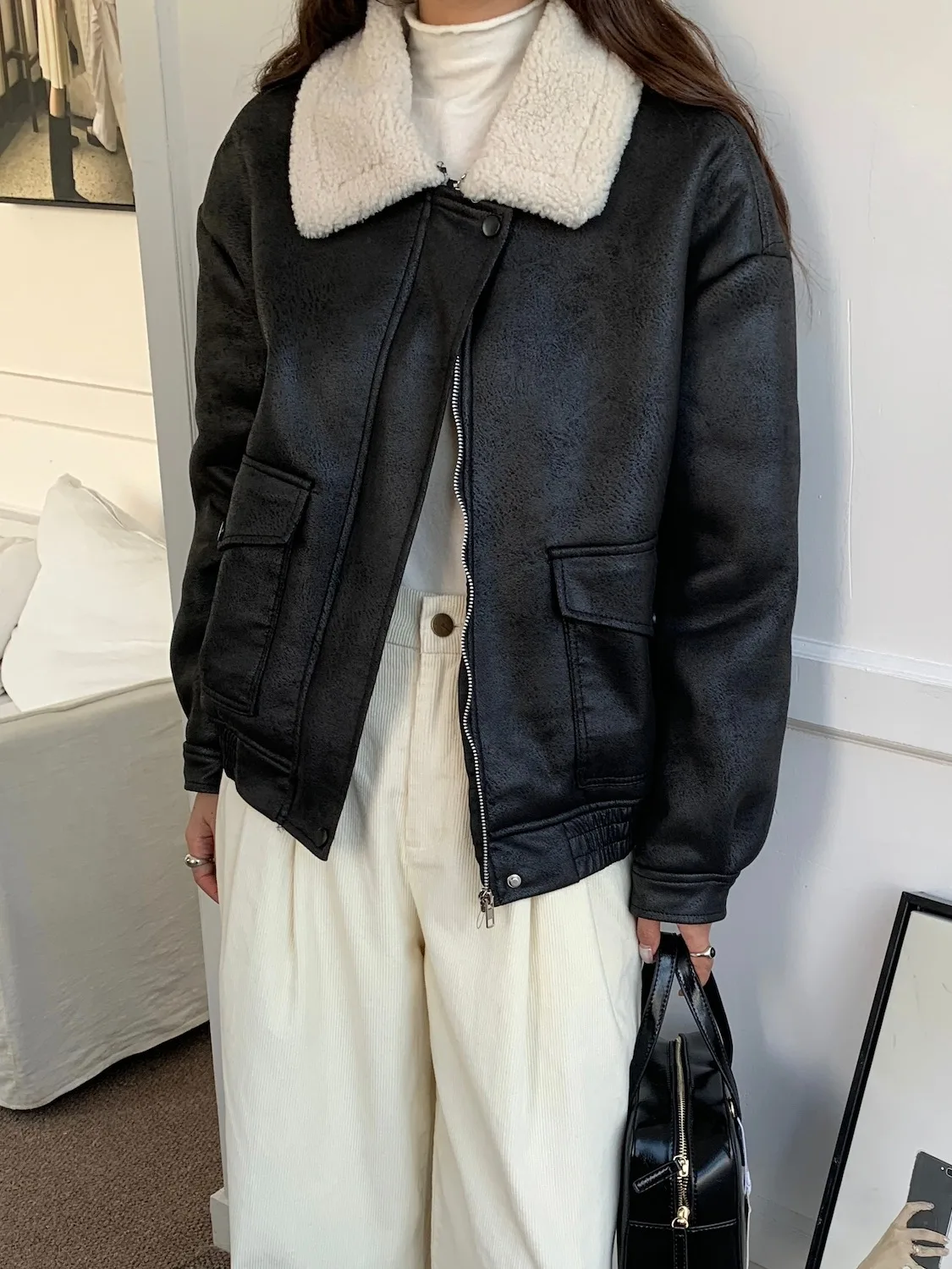 Chic Vintage Winter Lange Sve Lamm Pelz Jaet frauen Lose Casual Leder Und Pelz Inteated Warme Mantel Sli Pendeln Sle