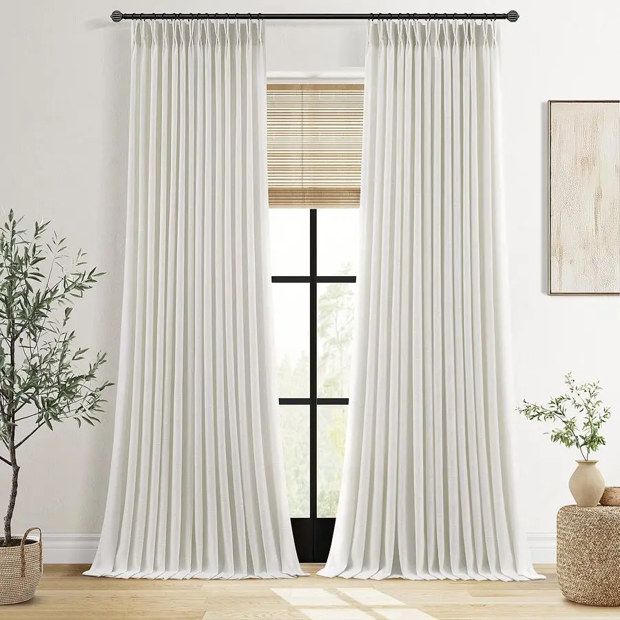 

Inch Long Pinch Pleated Linen Curtains 2 Panels for Living Room Bedroom Natural Thick Linen Drapes 96 Inches Semi Sheer Pinch Pl