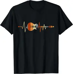 Retro Vintage Heartbeat Guitar T-Shirt Music Lovers Gifts Custom Printed Graphic Shirts Unisex Summer Soft Tops Camisetas
