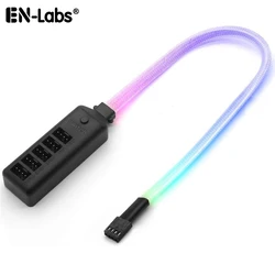 Sleeved PWM Fan Hub Splitter w/ LED RGB Lights Switch,Motherboard CPU Fan 4 Pin to 4 5 Way Adapter Cable for 4-Pin & 3-pin Fan