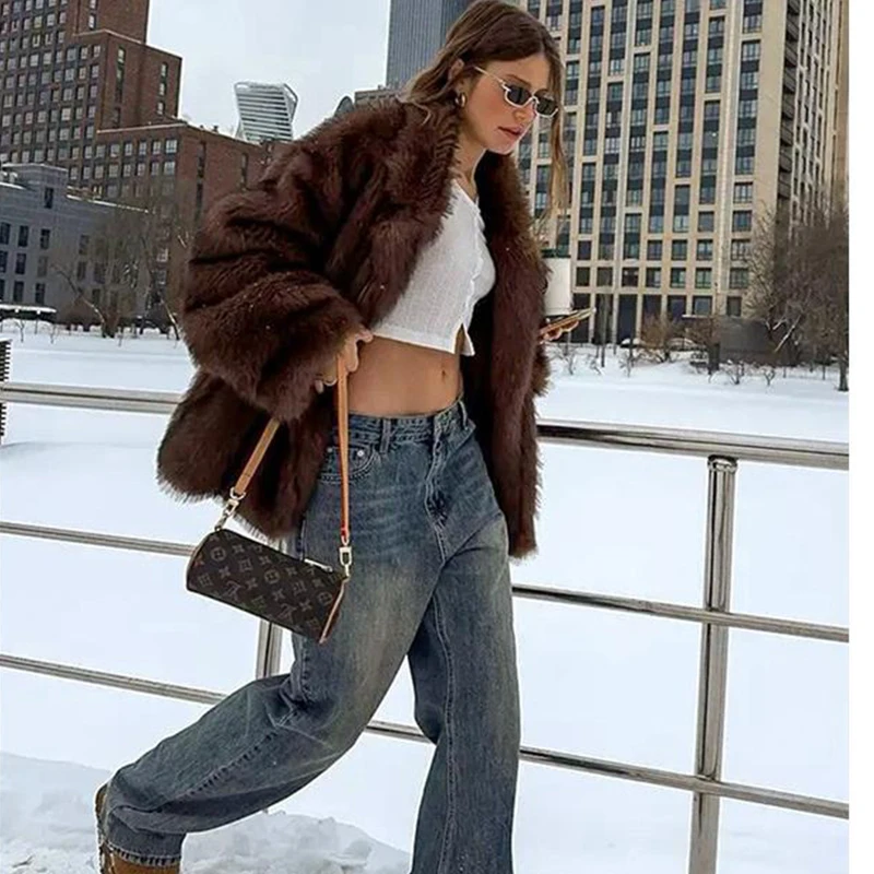 Women's Fashion Faux Fur Coat Super Hot Autumn Winter Women Short Faux Fox Fur Fluffy Jacket High Quality Ladies Furry Coats