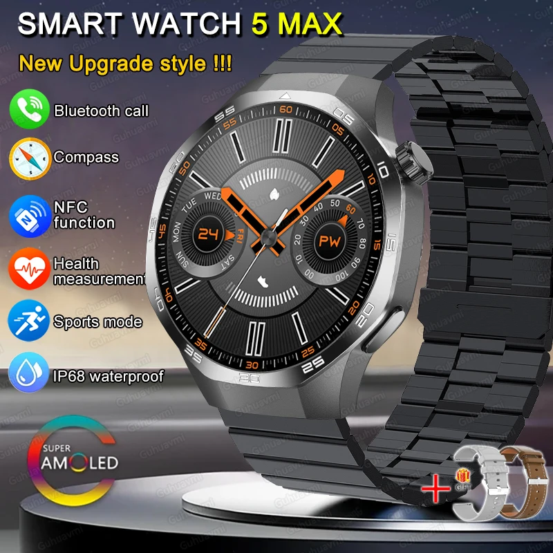 2025 New For Huawei Xiaomi GT5Pro Smart Watch Men NFC GPS Tracker Sapphire AMOLED Screen Heart Rate Bluetooth Call SmartWatch