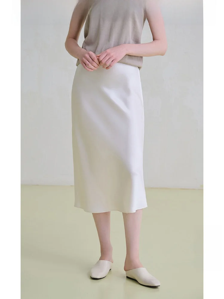 Ltyp Travel Original Vinegar Acid Fish Tail Midi Skirt Silk Hanging Commute Satin Women Summer Half Body Skirt Casual Pocket