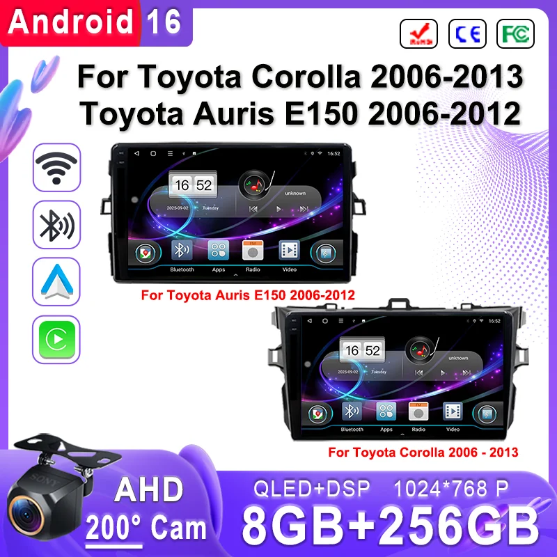 

Android 16 2K Incell Screen Multimedia Stereo For Toyota Corolla 2006-2013 Toyota Auris E150 2006-2012 Plug and Play Dash Cam BT