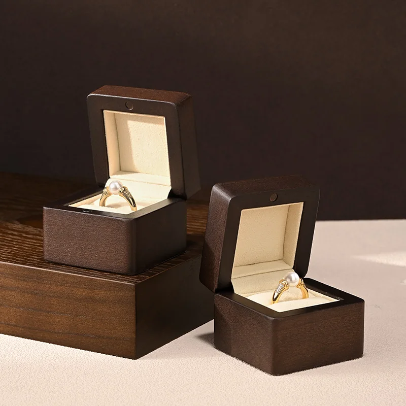 WoodTen Wooden Ring Box Jewelry Organizer Portable Jewelry Ring Display Box Lady Gift Festival Wedding Jewelry Ring Storage Box