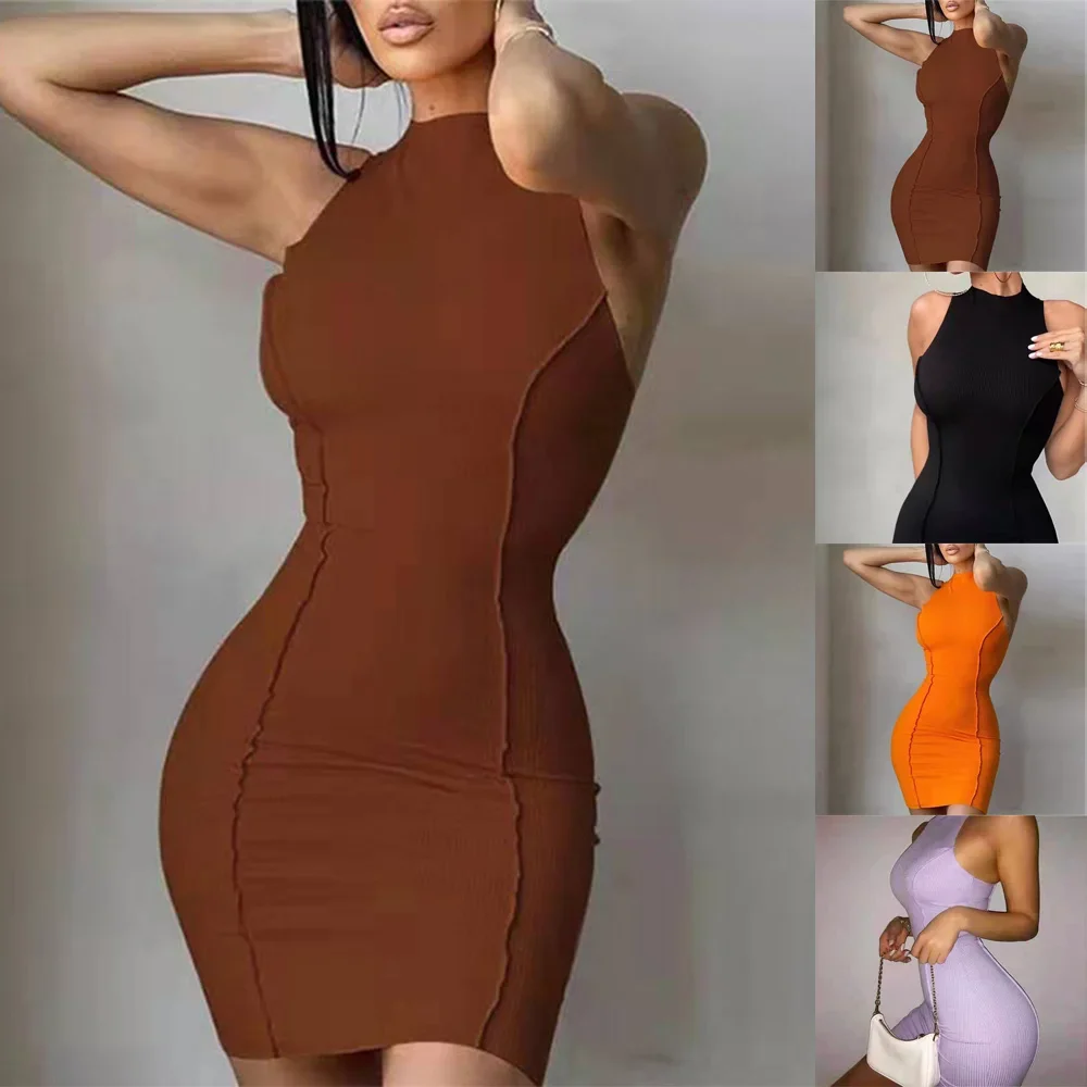 Hochwertige ärmellose Minikleider mit O-Ausschnitt, Polyester, sexy Damen, 1-teiliges Minikleid, atmungsaktiv, für alle Jahreszeiten, Cocktail
