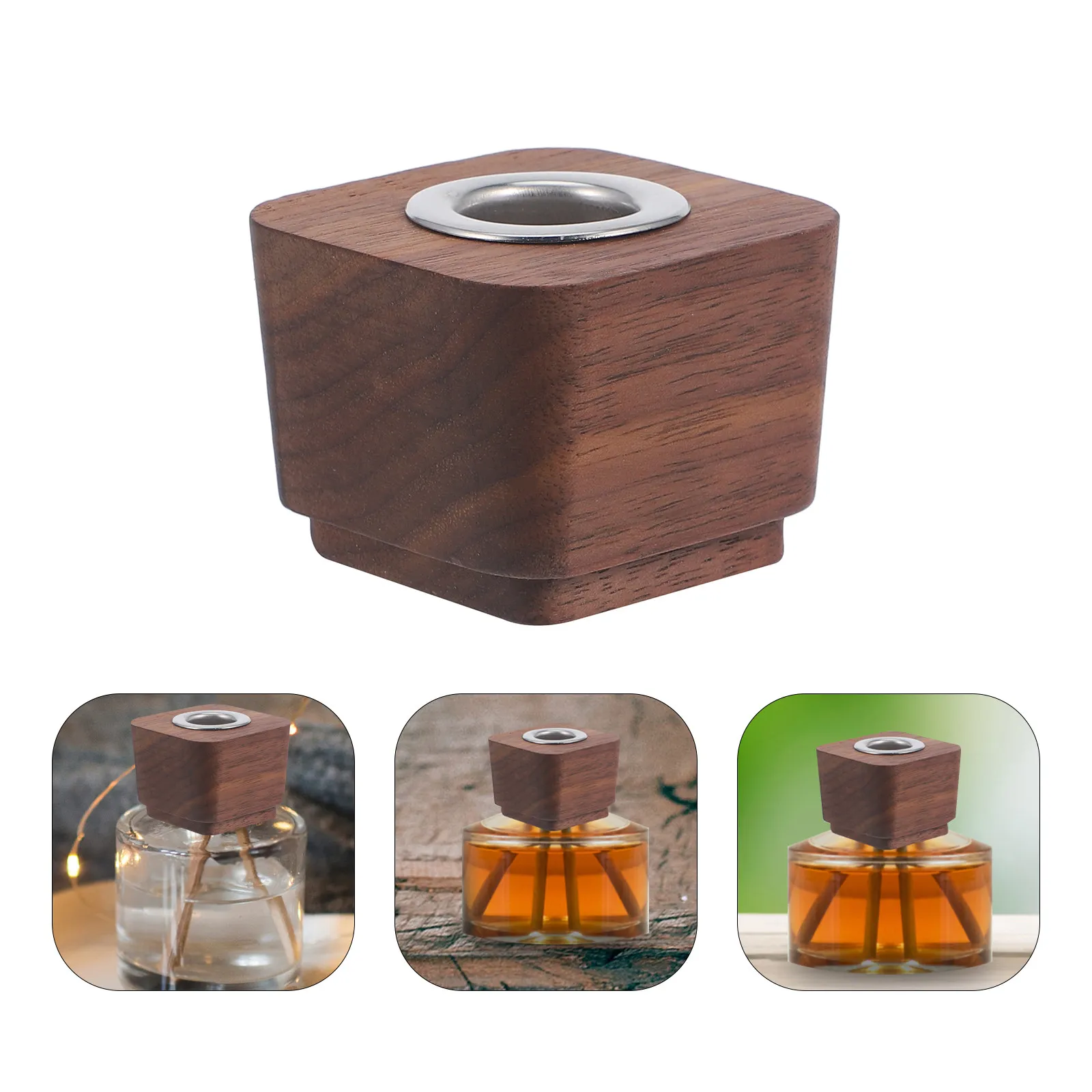 

Aromatherapy Bottle Walnut Wood Lid Replacement Diffuser Cover Minimalist Shaped Wooden Lid for Fragrance Freshness Home Office