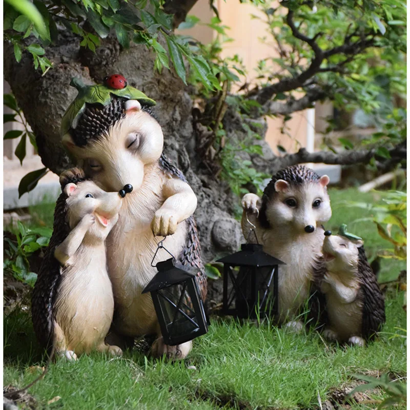 Outdoor Creative Garden Ornaments Parent Child Hedgehog Courtyard Decor Simulation Animal Sculpture Homestay Landscape Lawn Lamp