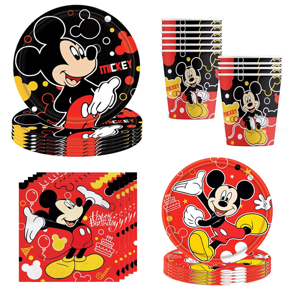 50Pcs Mickey Mouse Birthday Party Decoration Tableware Set Paper Cup Plates Napkins for Kids Baby Shower Disney Party Supplies