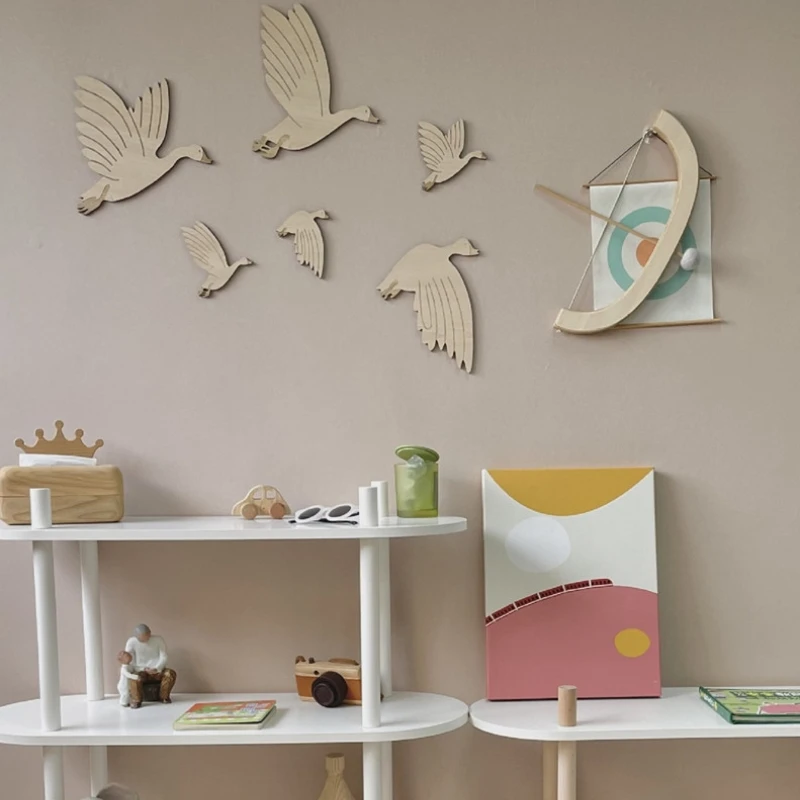 Kids Room Swan Wall Decoration Wooden WildGeese Wall Stickers Nursery Decor Neutral Kids Room Wall Decor