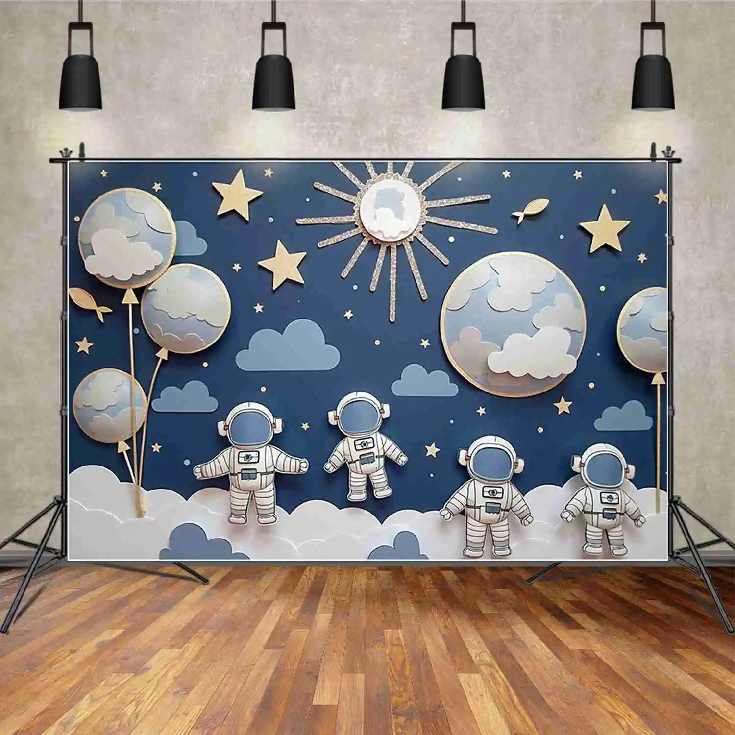 MOON.QG Outer Space Exploration Astronaut Planet Rocket Star Photo Backdrop Boys Birthday Party Home Decor Photozone Background
