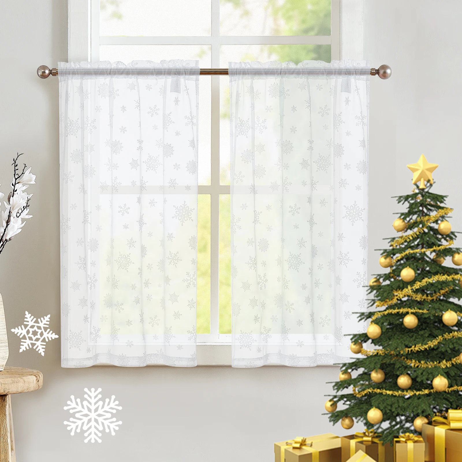 Winter Snowflake Light Filtering Kitchen Curtains