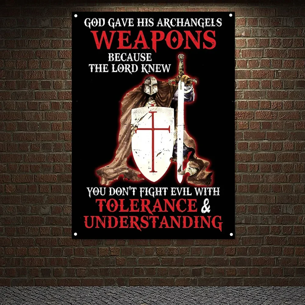 Knights of templar Wall Art Poster Canvas Painting Banner Armor Warrior Crusaders Flag Bar Cafe Home Decor Wall Hanging Mural E5