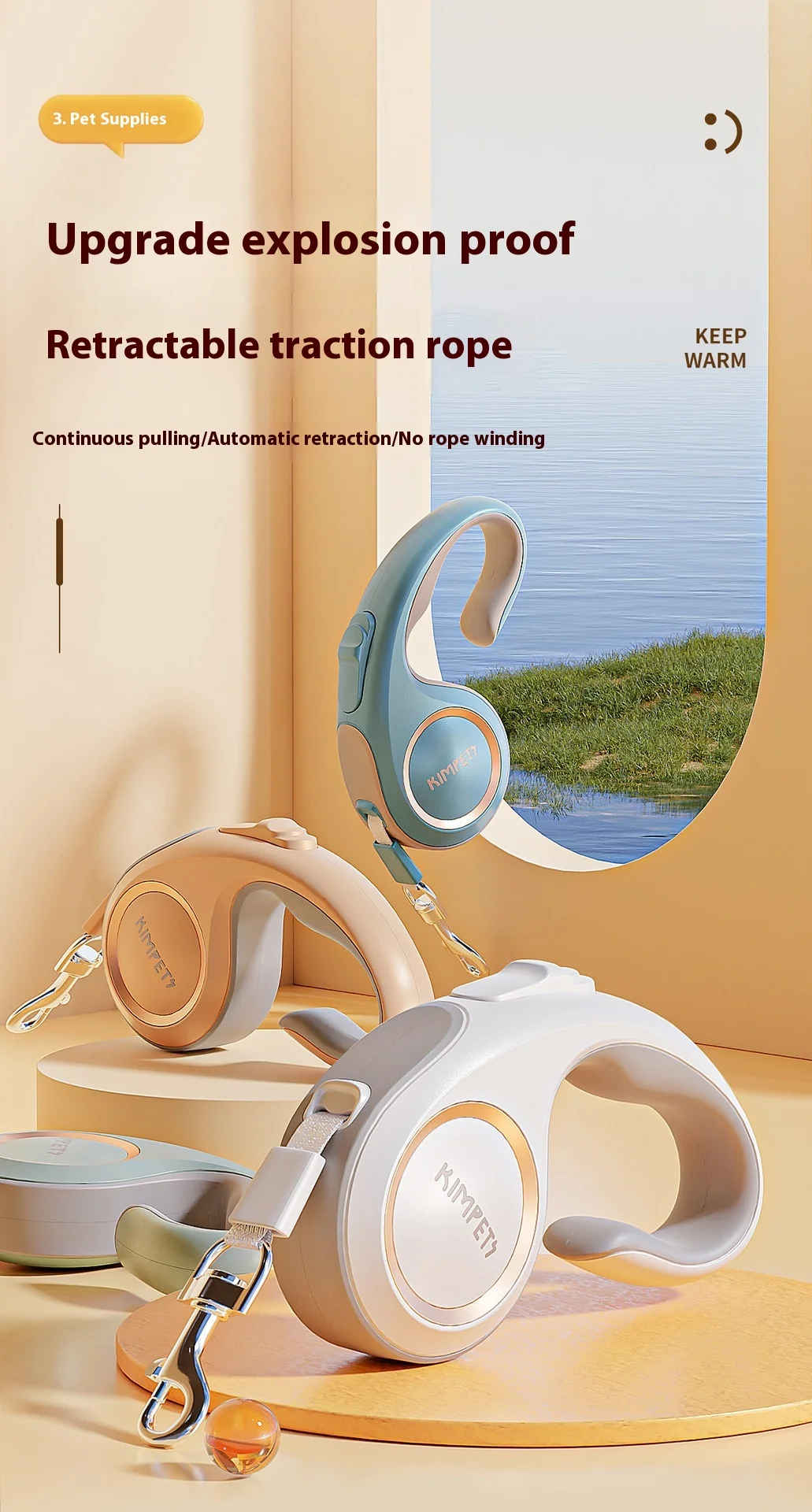 Pet dog teddy automatic retractable leash cat dog leash 3m outdoor dog walking leash