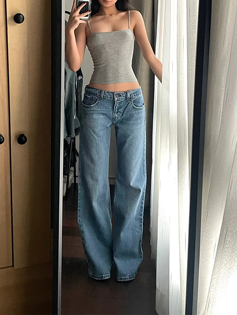 

2024 Women Vintage Blue Jeans Baggy High Waist Cowboy Pants Harajuku Straight Denim Trousers 90s Y2k Trashy 2000s Clothes