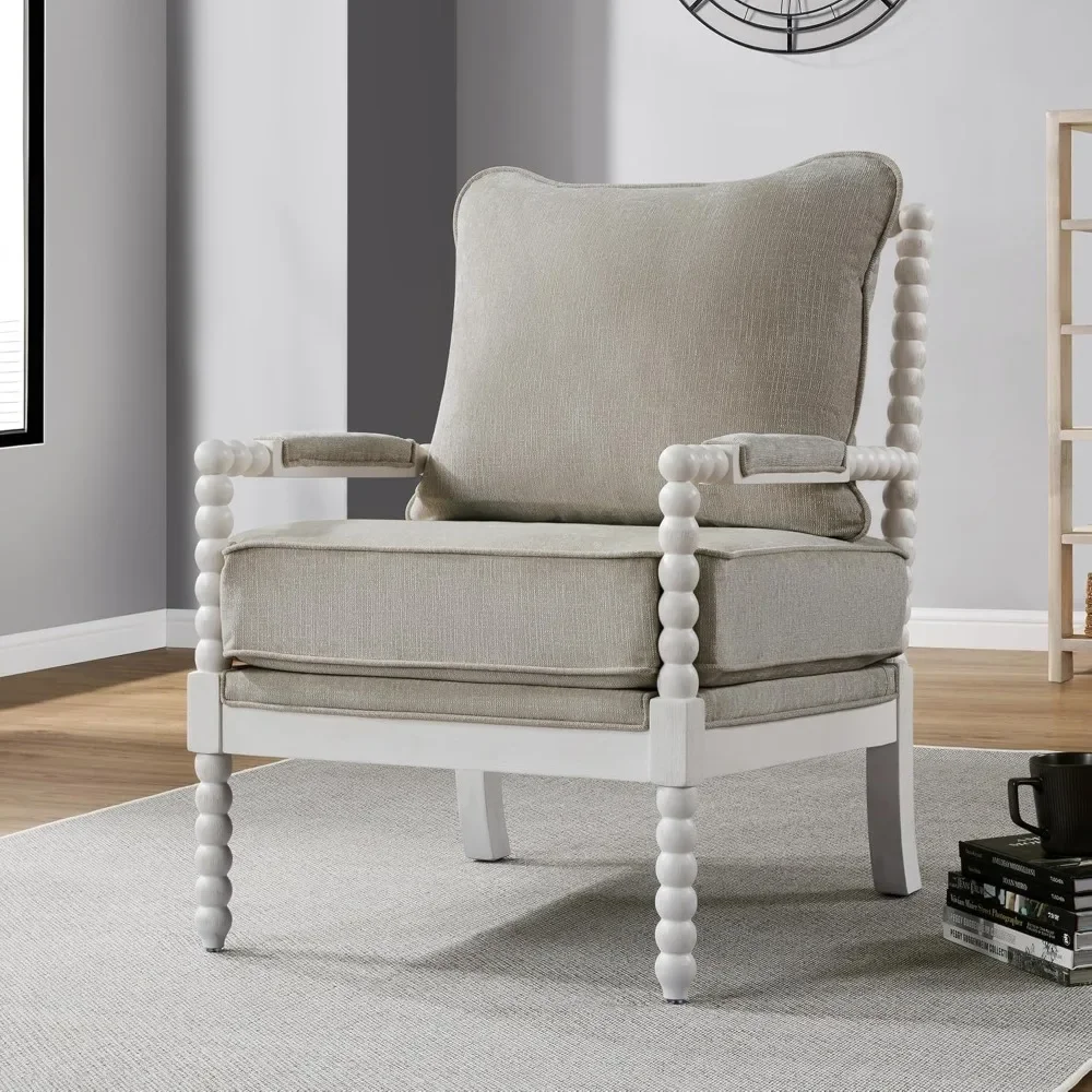 

Linen Fabric Spindle Accent Chair with Wood Frame,Spool Chairs with High Resilience Spring Cushion and Armrest Pads