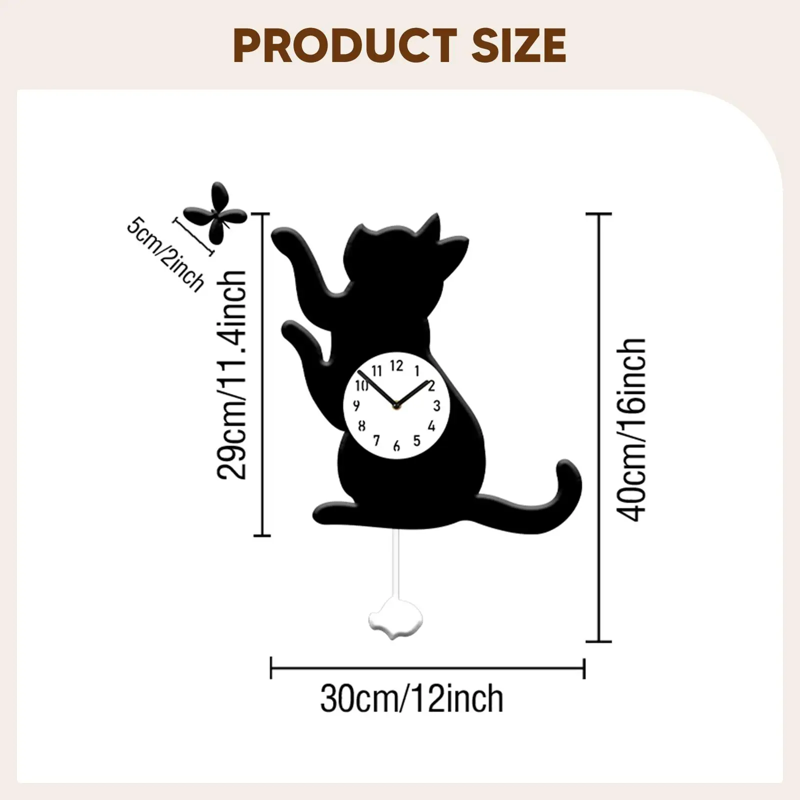 ساعة حائط على شكل فراشة قطة مزخرفة برسوم كرتونية لغرفة الطعام وغرفة الأطفال المنزلية