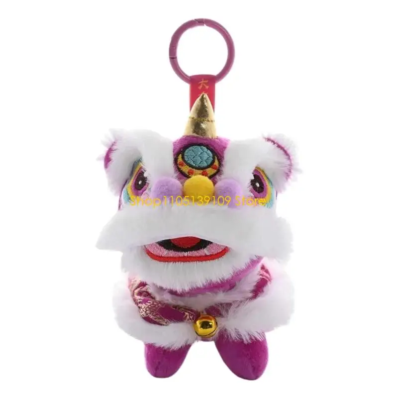 P5ED Traditional Lions Pendant Chinese Spring Festival Ornament Hanging Design New Year Lions Doll with Bells Backpack Charm