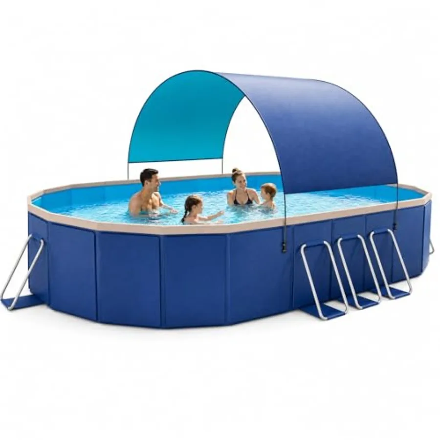 

146 Non-Inflatable Foldable Swimming Pool for Backyard Use, Durable PVC, Blue, Easy Setup Compact Storage