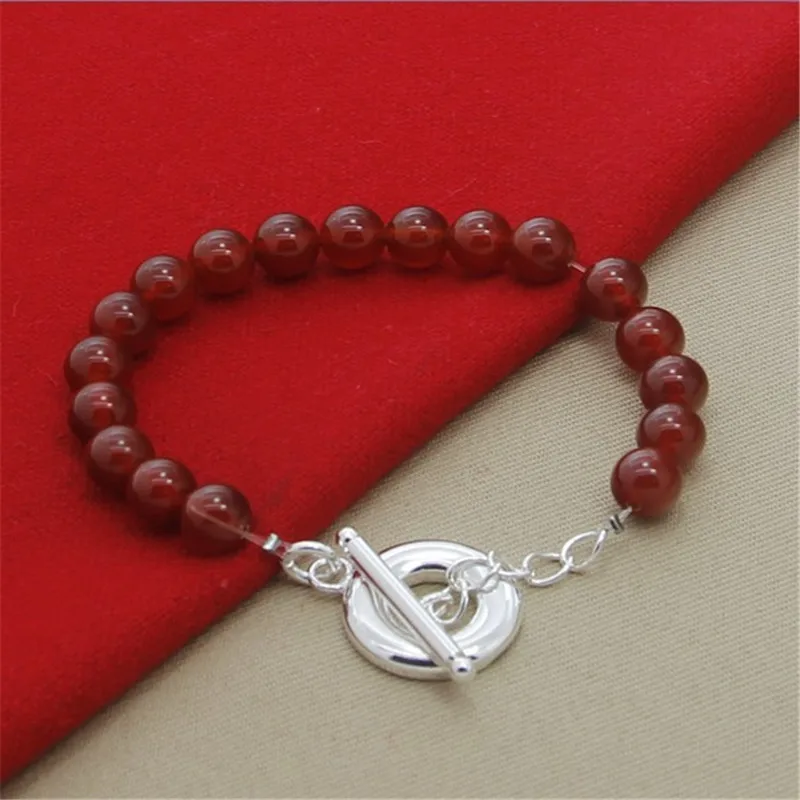 

High Quality 925 Sterling Silver Buckle Red Agate Bracelet, Elegant, Versatile And Fashionable Perfect Gift