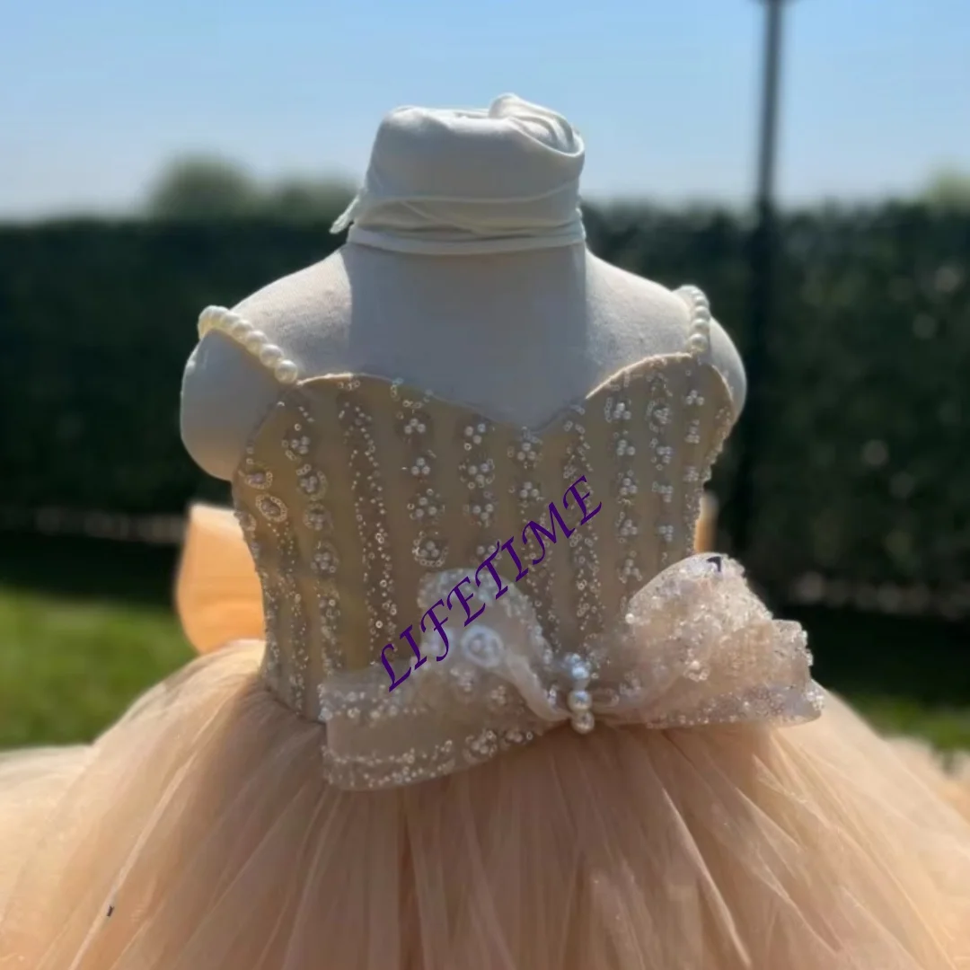 تخصيص السباغيتي الأشرطة زهرة فتاة فستان ألف خط مطوي الكشكشة الديكور فستاين سهرة/فساتين الحفلات مع القوس تول أول بالتواصل عيد ميلاد P