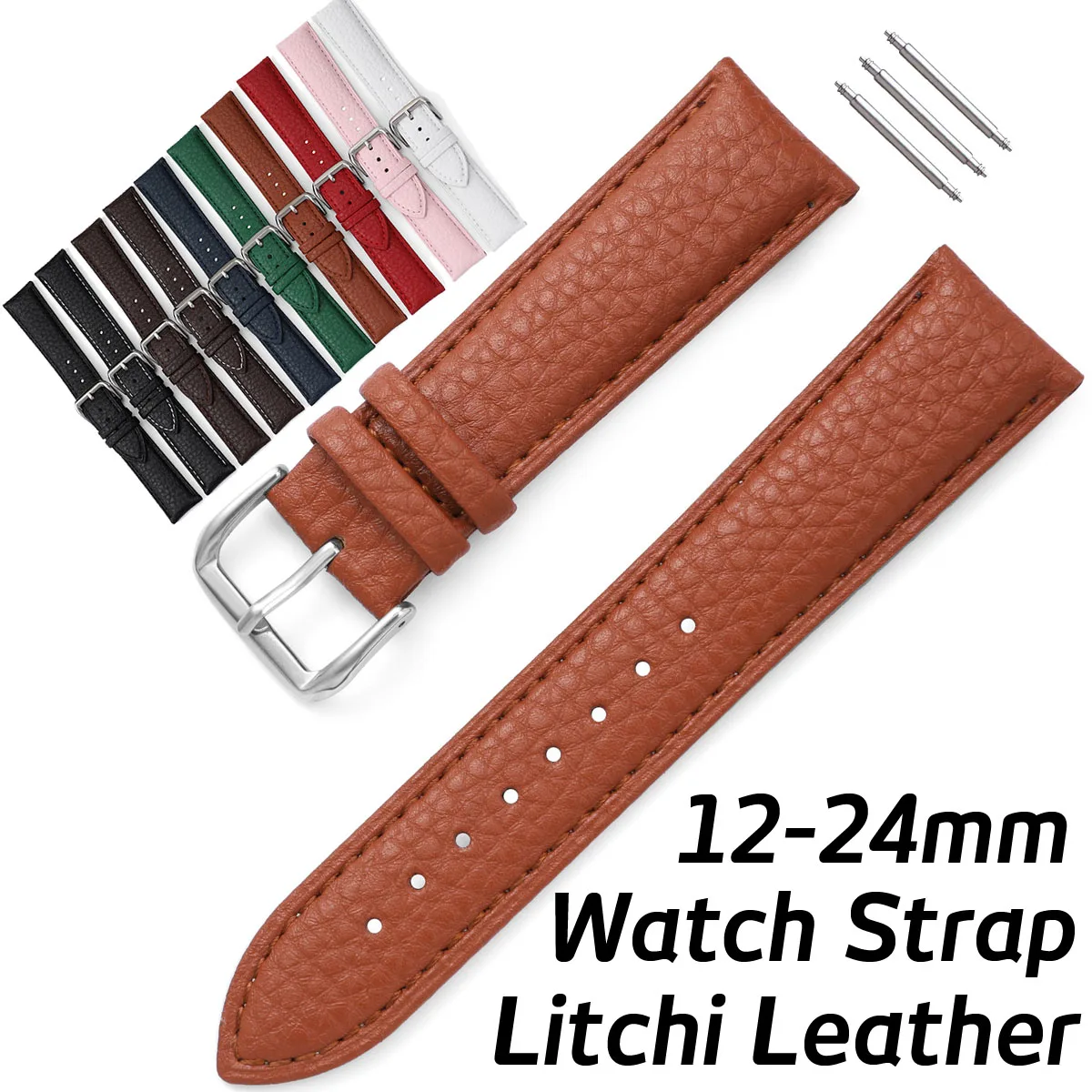 Litchi Genuine Leather Watch Strap 12 14 16mm 18mm 19mm 20mm 21mm 22mm 24mm Universal Wristband Replacement Watch Bands