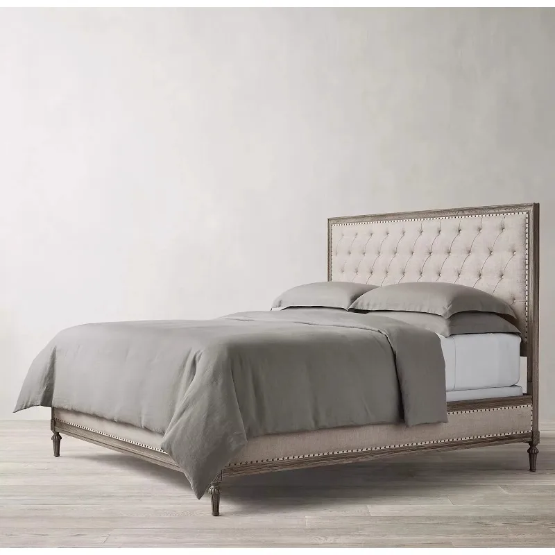 American rural solid wood bed retro simple French oak soft bag 1.8 meters double wedding bed small apartment light luxury image 2
