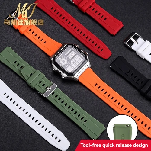 Imagen 2 del producto Para Casio 3299 AE1200 AE-1200 AE-1200whAE-1300 A158/159 a168w/A158W GW400 F91W correa de reloj de silicona de goma de liberación rápida 18mm