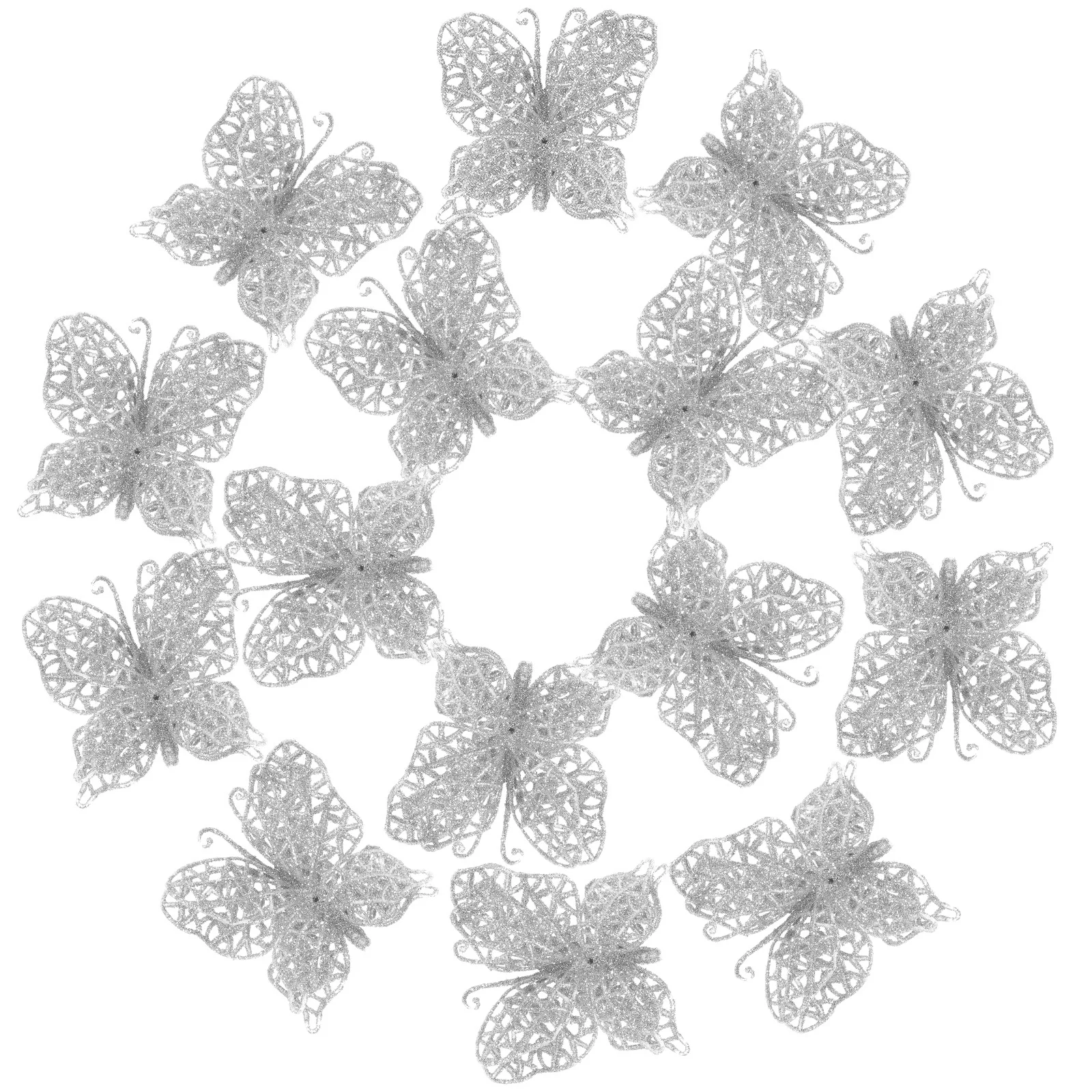 

24Pcs Wedding Decoration Glitter Christmas Butterfly Ornaments Hollow Elegant Xmas Tree Decor DIY Craft Supplies