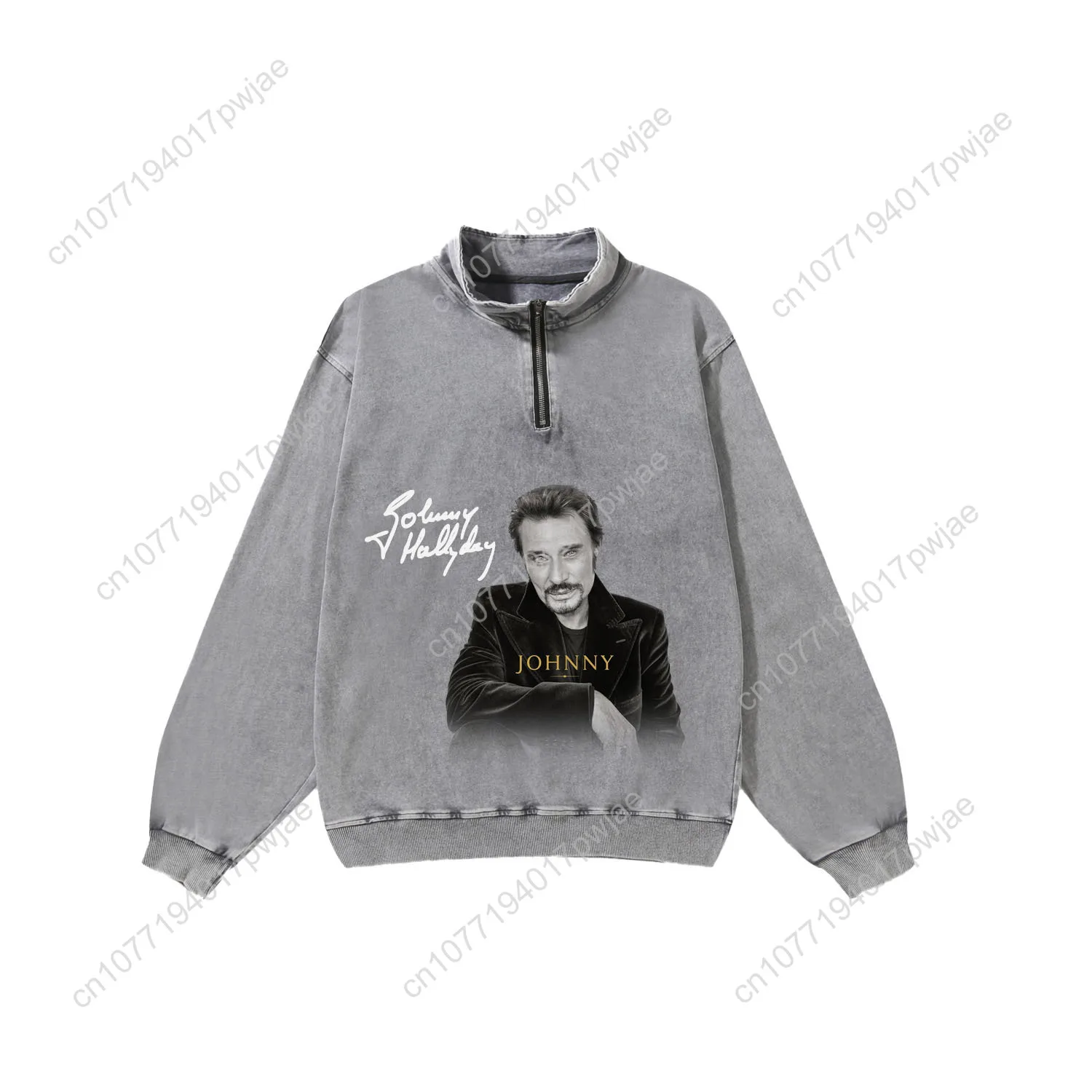 Johnny Hallyday Custom Retro Sweatshirt Mans Womans Half Zipper Vintage Sweat Shirt Photo Custom Made Tops