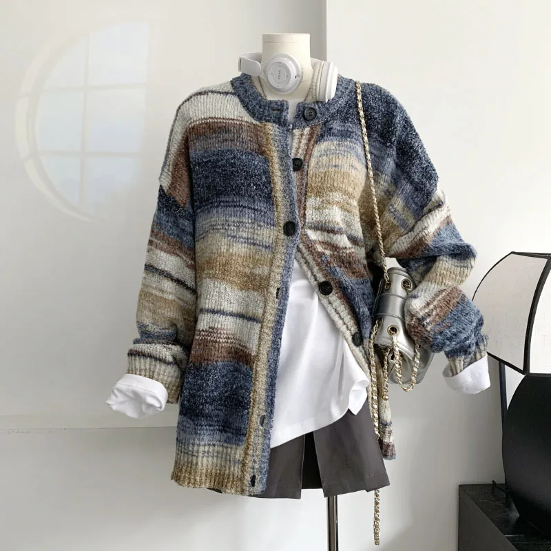 

Striped Fashion Women's Sweater Aesthetic Commuter Colorful Casual Sports Knit Cardigan Korean Fashion Design Women New Top