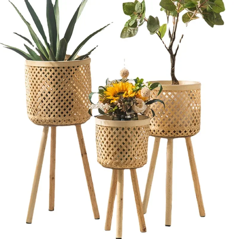 Support de fleurs en rotin pour salon, étagère de rangement multifonctionnelle, pied haut T1 pour plantes, jardinage d'intérieur pratique