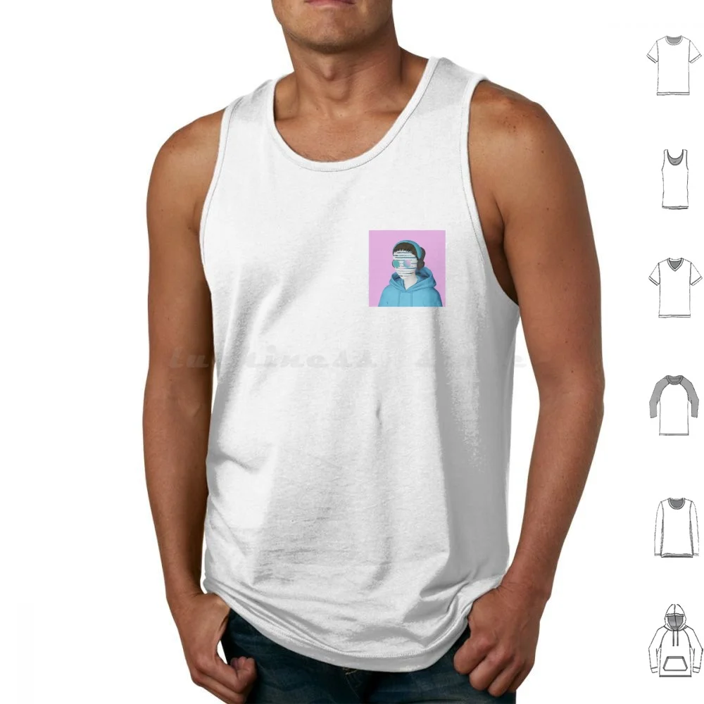 What's Right Akuman13 Tank Tops Vest Sleeveless Pink Blue Headphone Vaporwave Sunglasses Music Avant Garde