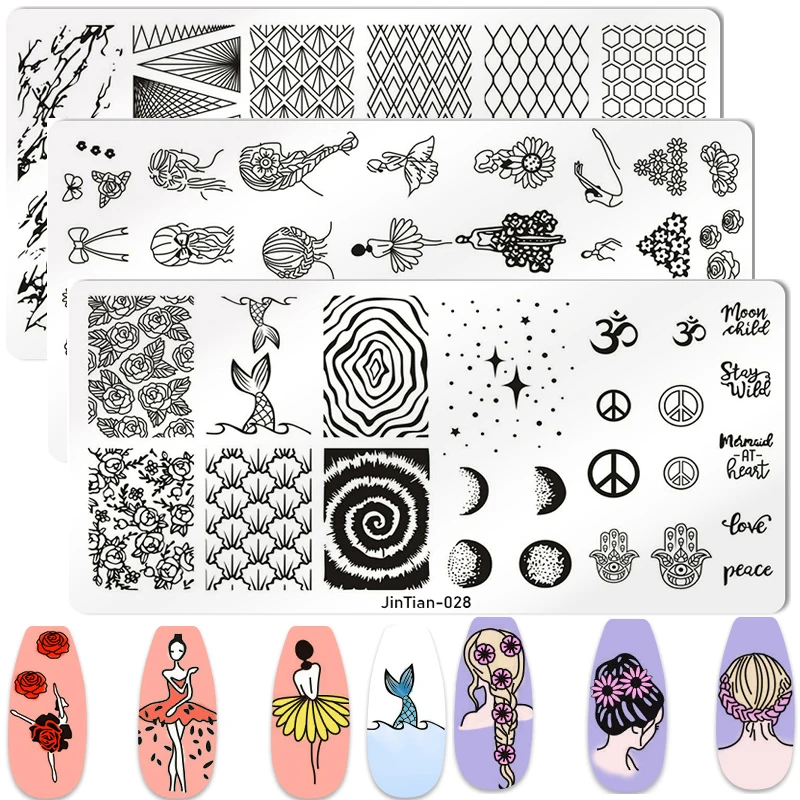 

Танцующая девушка, пластина для штамповки ногтей, прямоугольный шаблон, трафареты, рыба, луна, звезда, штамп для дизайна ногтей, изображение пластины, инструменты для маникюра и печати ногтей