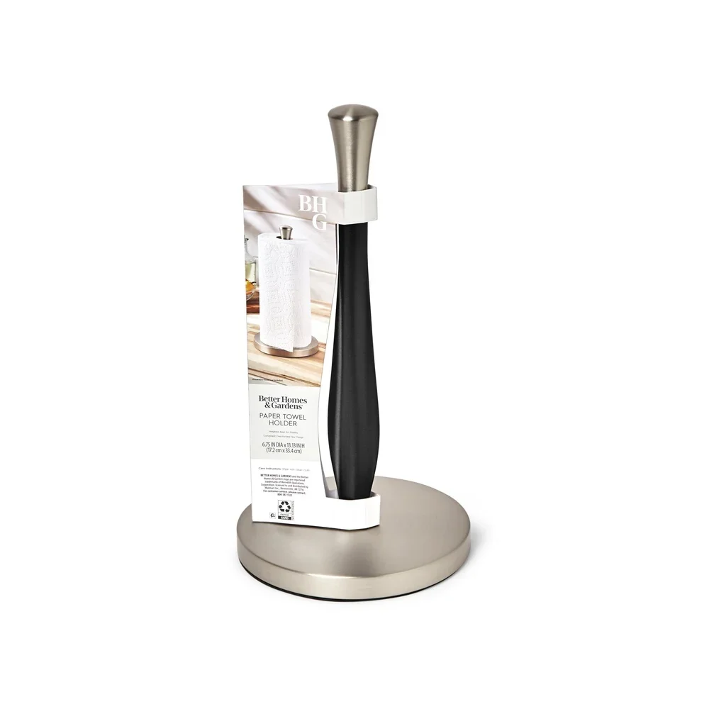 

Nickel Paper Towel Holder Free Standing Non Slip Weighted Base Easy One Hand Tear Kitchen Essential