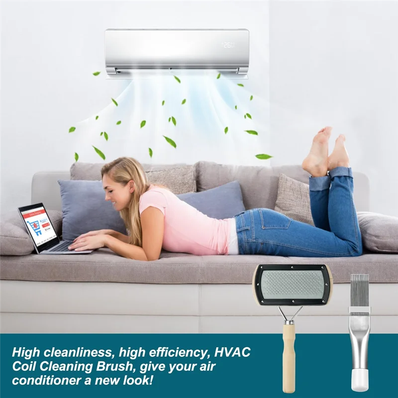 

AB66-HVAC Coil Cleaning Brush Kit-Air Conditioner Coil Cleaner With Double-Sided Brush And Metal Radiator Fin Comb