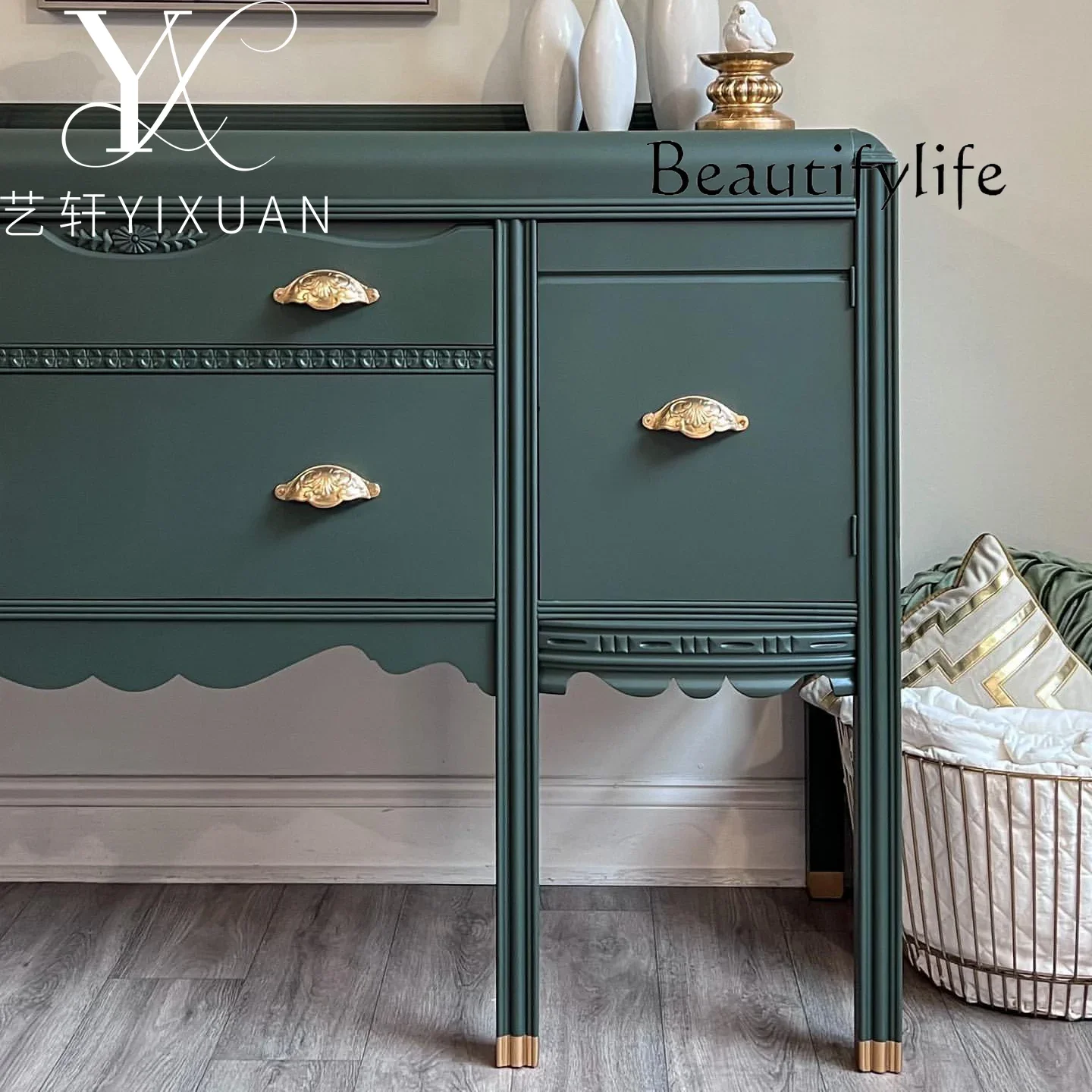 Rr ZY الفرنسية الرجعية خشب متين منحوتة الشرفة خزانة غرفة المعيشة الأمريكية ديكور المنزل الطعام خزانة جانبية الفن جدار تخزين الكابينة #2