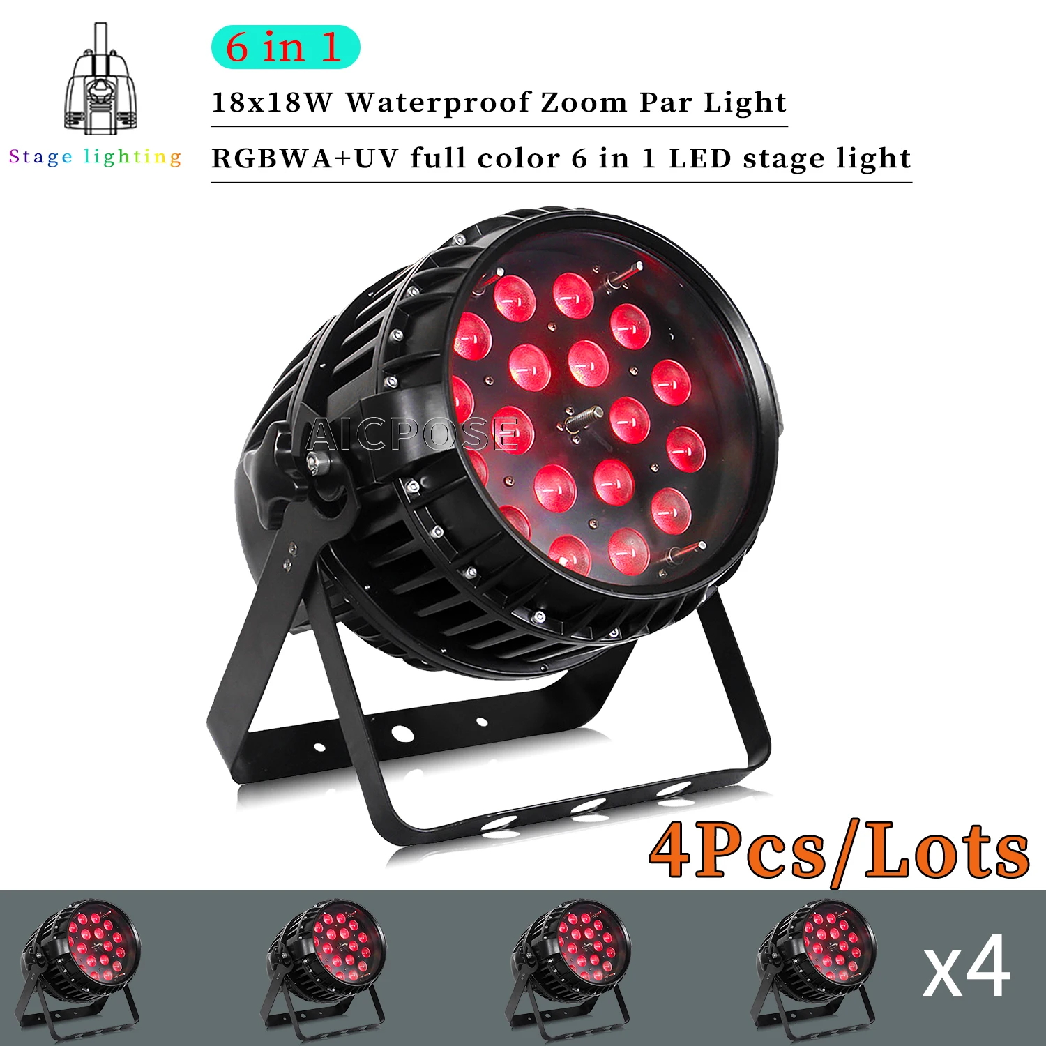 

4Pcs/Lots 18x12W RGBW 4 in 1 LED Par Light IP65 Waterproof Zoom Stage Light DMX Control DJ Disco Equipment Dance Floor Lighting