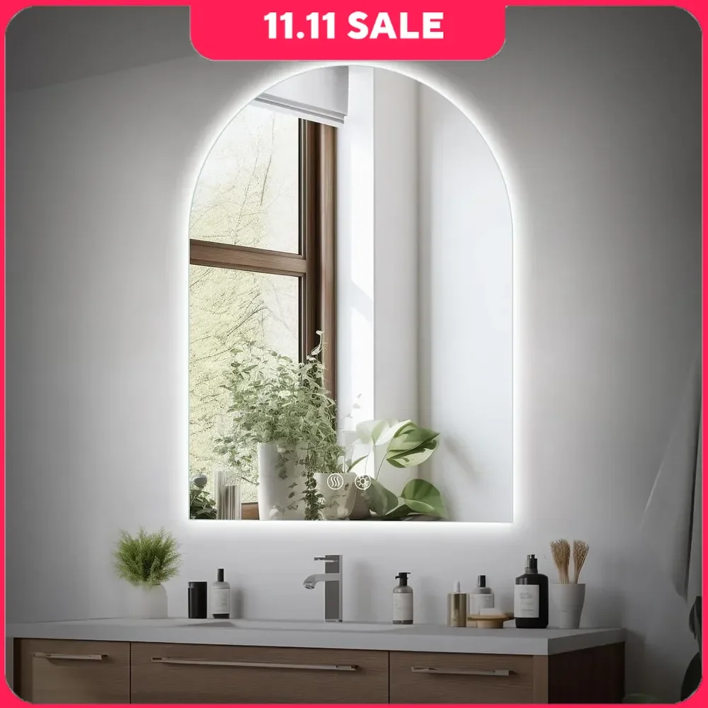 

40x30 Inch Bathroom Mirror, Arch Frameless Backlit Mirror, Defogger and 3 Color, Explosion-Proof, LED Bathroom Mirror