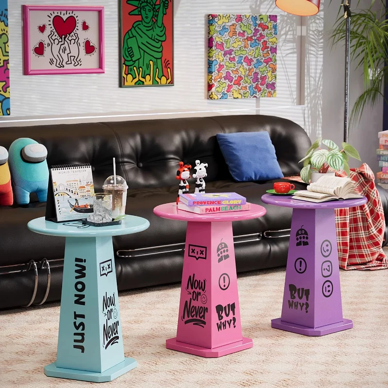 Furniture Living Room Sofa Side Table Dopamine Affordable Luxury Small Round Table Bedroom Industrial Style Nightstand - view 3
