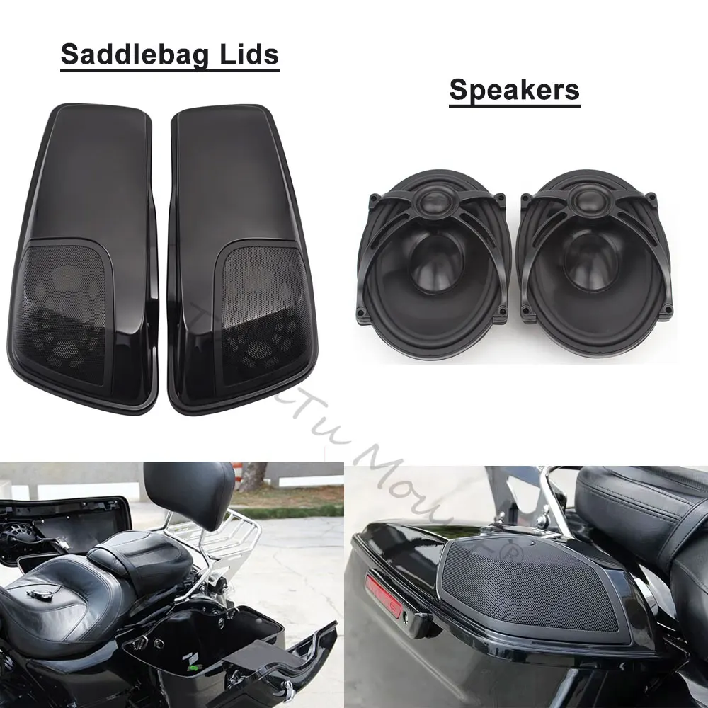 Motorcycle Saddlebag Lids Cover And Saddle Bag Speakers For Harley Touring Street Electra Glide Road King FLHR FLTRX 2014-2019
