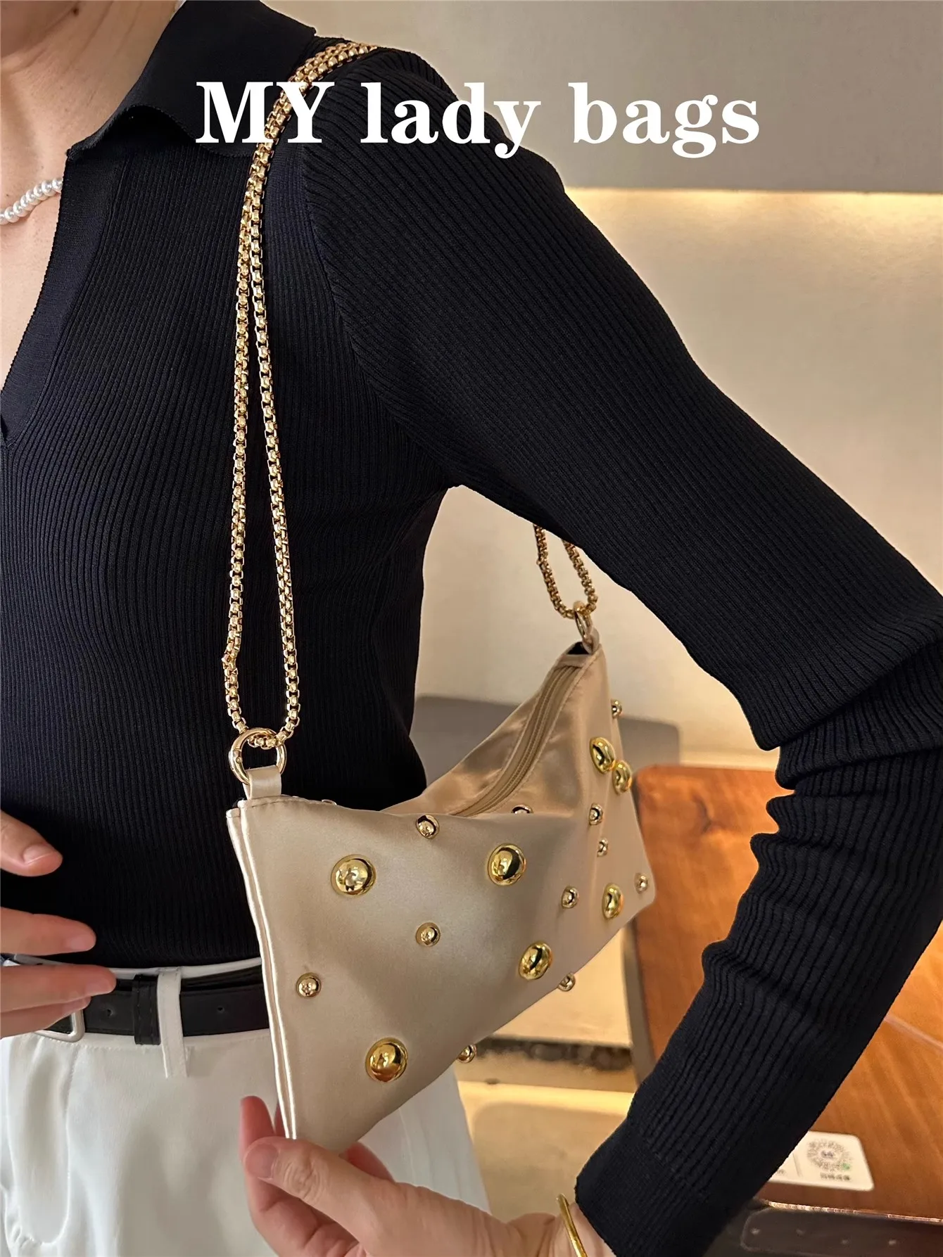 

Luxury Satin Square Bag Beads Beaded Shoulder Underarm Bag Fashion Clutch Purse For Wedding Party Women Handbag Crossbody Bag