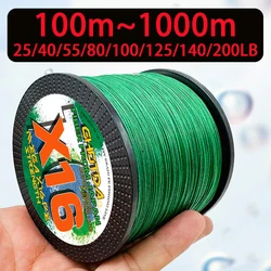 100M-1000M 16 Strands Braided Fishing Line Multifilament Strong Sea Fishing Cord 25LB 40LB 55LB 80LB 100LB 125LB 140LB 200LB