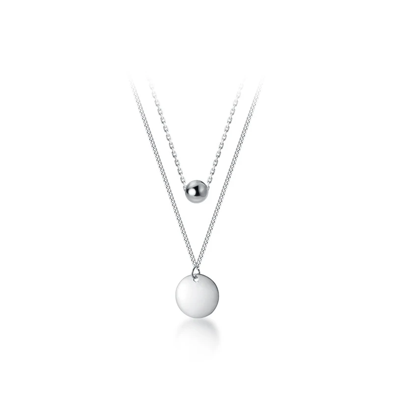 Modian Simple Design Beads Ball Coin 925 Sterling Silver Pendant for Women Girl Double Layer Basic Chain Necklace Fine Jewelry