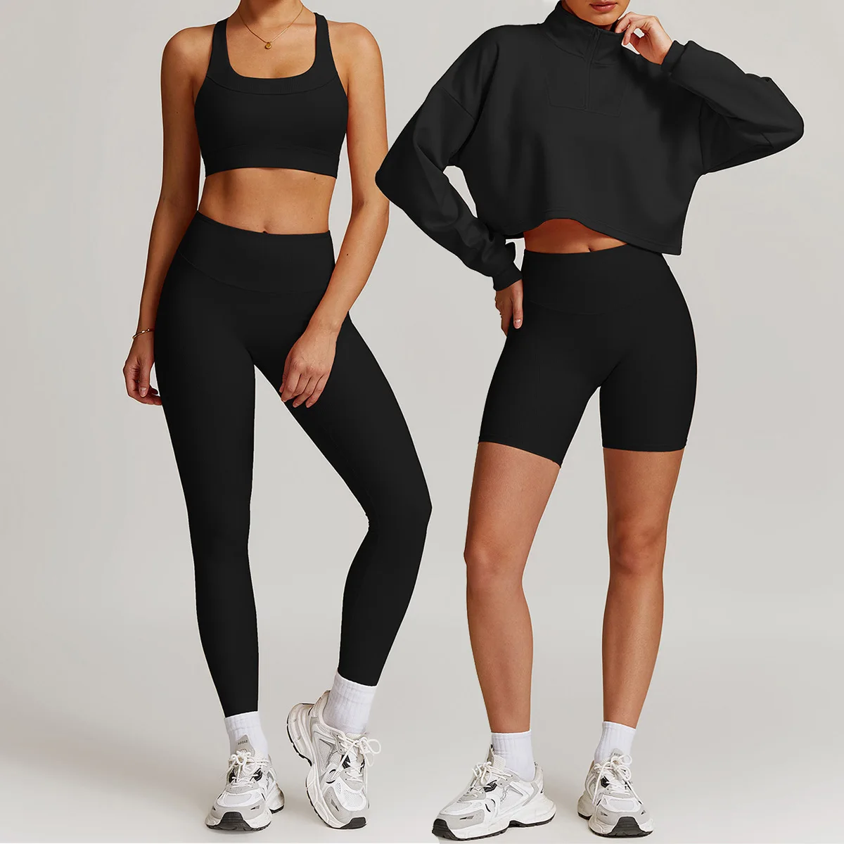 Autumn winter Yoga Set Women long sleeve Workout pullover sports set Thread high waist beauty back Bra Gym Clothing Fitness suit