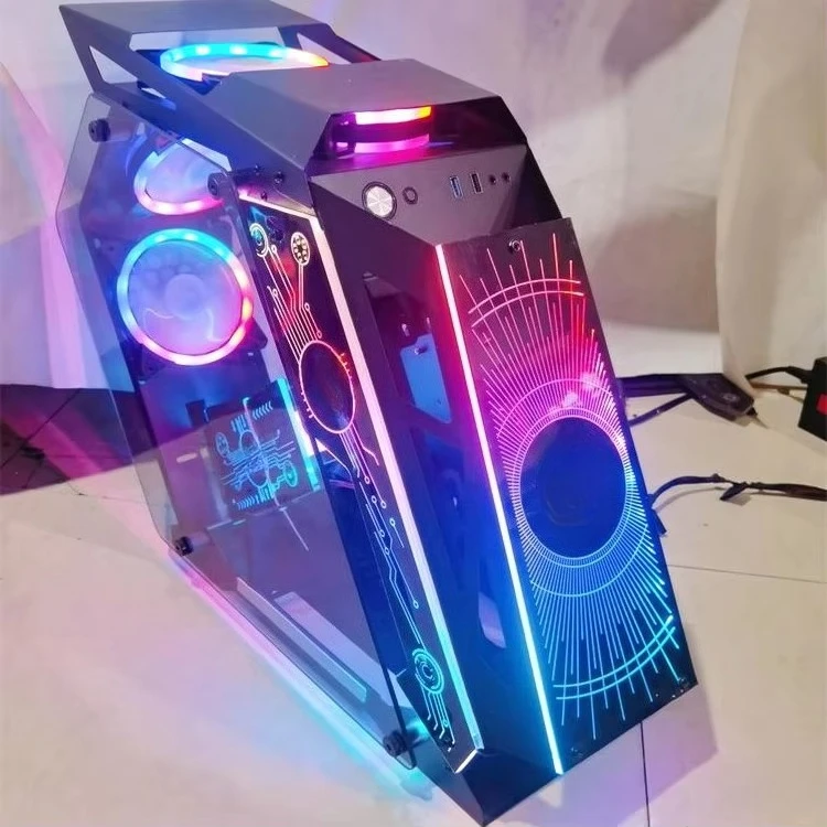 In‑Stock Coffee‑Style Mid‑Tower PC Shell, Clear Tempered‑Glass Side Window, Gaming Desktop Empty Chassis