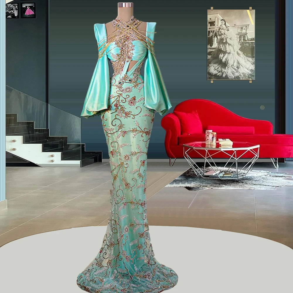 

Арабские Зеленые Вечерние платья с бисером 2022, турецкие дубайские платья-русалки, платья знаменитостей, свадебное платье, Современные платья для выпускного вечера, халаты