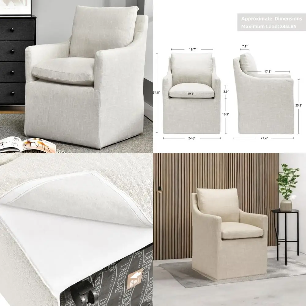 

Linen-Clothed Dining Seat, Living Room Linen Feature Chair, Single Sofa on Four Wheels, Bedroom Upholstered Chair for Reading