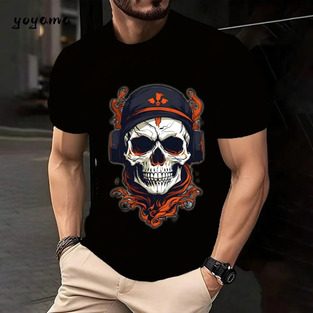 3D Print Skull Men's T-Shirt Summer Men's Top Trendy Versatile O-Neck Men's Short Sleeve Retro Fashion Plus Size Men's Clothing