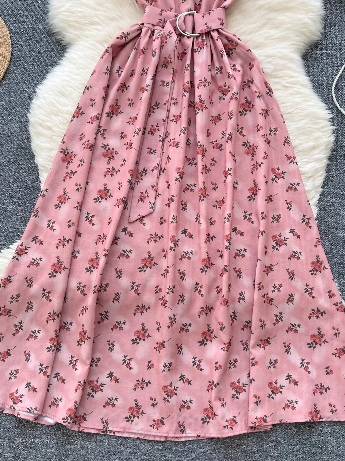 Summer Vintgae Women Floral Printed Long Dress Elegant Round Neck Sleeveless High Waist A-Line Casual Vestidos Female Robe New